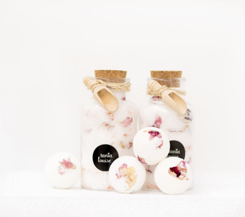 Himalayan Rose Magnesium Therapy Muscle Soak with bath bombs Tania Louise