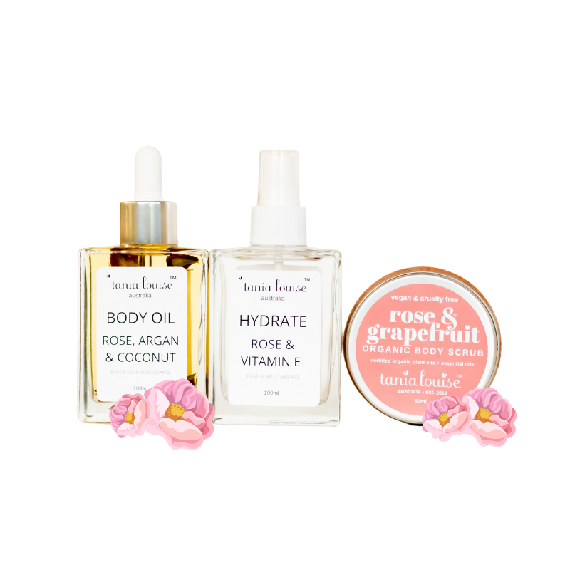 Tania Louise Luxury Gift Set Body Oil, Rose Spritz, Body Scrub
